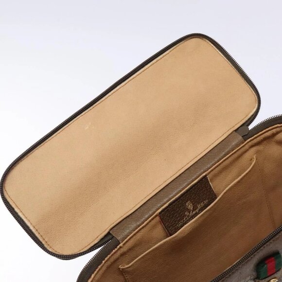 GUCCI GG Supreme Web Sherry Line Bag PVC Beige Gold 904 02 069 Auth BA3963 - Picture 9 of 16